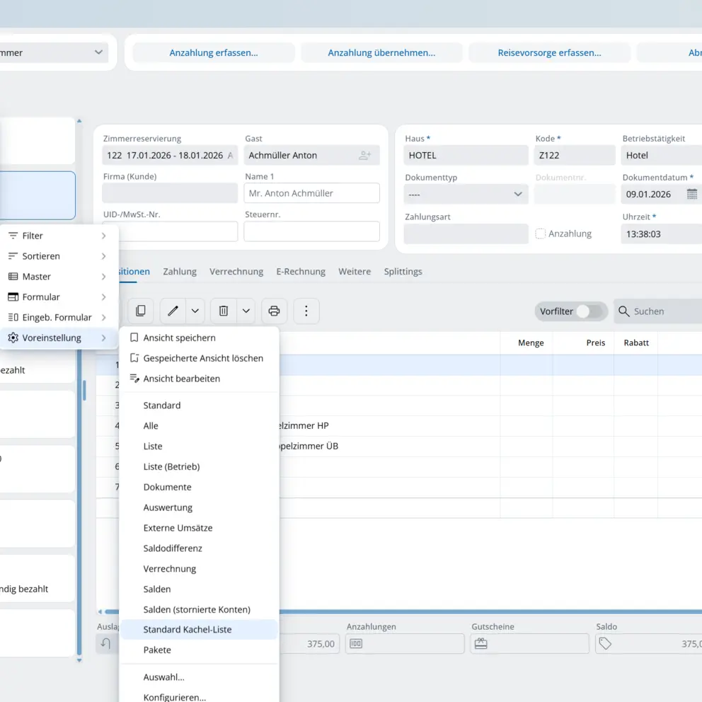 Die neue Konten-Ansicht in ASA HOTEL